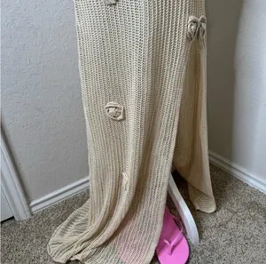 Revolve Cream Tan Maxi Crochet Open Knit Back Backless Cover Up Maxi Boho Beach Dress thumbnail 5