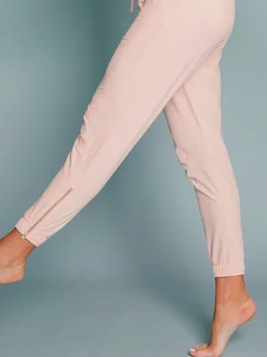 Albion Fit Jetsetter Jumpsuit Sz Medium Blush Pink Cap Sleeve Tapered Athleisure thumbnail 9