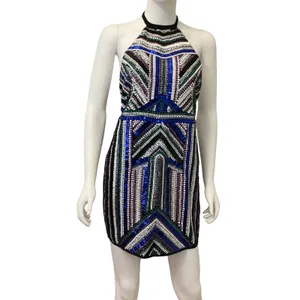 NBD x Naven Twins Womens Small Sequin Beaded Halter‎ Open Back Mini Dress Black thumbnail 5