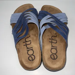 Earth Atlas Slide Sandals Women's 7.5M Blue Leather Comfort Footbed Arch Support thumbnail 9