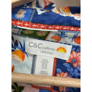 C&C California Linen Button Front Shirt Women‎ Sz M Coastal Vaca Tropical Cruise thumbnail 6