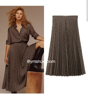 NWT MANGO Woman’s Maxi Monogram Pleated Skirt, Sz S thumbnail 13