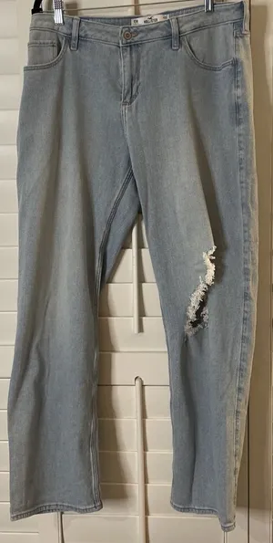 Hollister Womens 13R Curvy Low-Rise Dad Jean Light Blue Distressed‎ Stretch NEW thumbnail 1