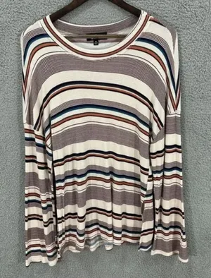 Lulus Striped Top‎ Womens M Multi Color Ribbed Knit Long Sleeve Crew Neck Boho thumbnail 1