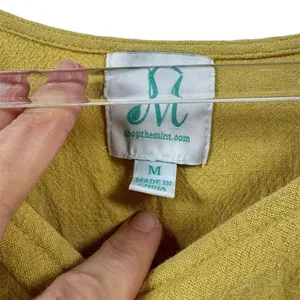 ShopTheMint Women M Yellow Boho Smocked Short Sleeve‎ Linen Blouse Fall Layering thumbnail 5