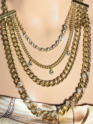 Source Unknown Gold Tone Layered Chain Statement Necklace Rhinestone Teardrop Bib thumbnail 3