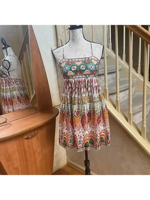 ZARA Chiffon Printed Strappy Embroidered Dress Open Back Sequins multicolor XS thumbnail 5