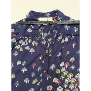 Anthropologie Maeve Fredericka Button Down Top Sz 2 Trees Navy thumbnail 7