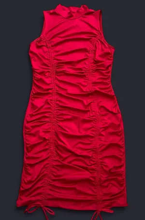Heart & Hips Scarlet Red Ruched Mock Neck Dress thumbnail 1