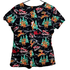 Rudolph the Red Nose Reindeer Don't Believe Me Just Watch Christmas Scrub Top M thumbnail 3