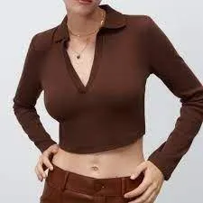 Cropped Polo Brown Long Sleeve thumbnail 1