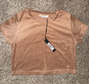 MYRASWIM Short Sleeve Faux Suede Cropped Tee thumbnail 1