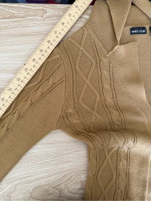 Wet Seal Small Cable Knit Long Open Cardigan Tan Camel Wool 60s 70s Penny‎ Lane thumbnail 7