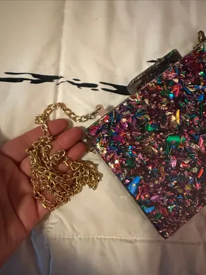 Glitter Confetti Acrylic Crossbody Bag with Gold Chain thumbnail 5