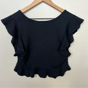 Free People Intimately Black Ruffle Plunge V-Neck Crop Top Peplum Size Large thumbnail 5