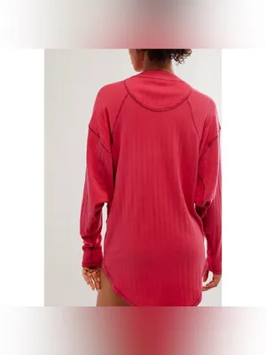 NWOT Free People FP Intimately Coffee Chat Pullover - raspberry wine pink - M thumbnail 4