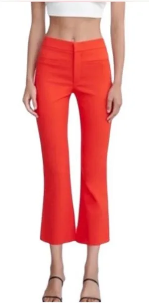 Zara Trousers Womens Large Orange Red Ankle Cropped Flare High Rise Slim Pants thumbnail 1