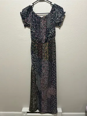 Lulus Neva Navy Floral Off Shoulder Maxi Dress Small Boho Garden Party thumbnail 3
