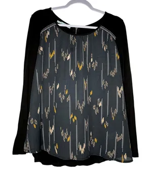 Maurices‎ Mixed Media Long Sleeve Top XL Black Grey Ikat Beaded Zipper Back 8655 thumbnail 1