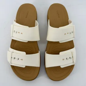 Crocs Brooklyn Buckle Low Wedge Sandal White Tan Women 6 Slip On Flip Flop New thumbnail 3