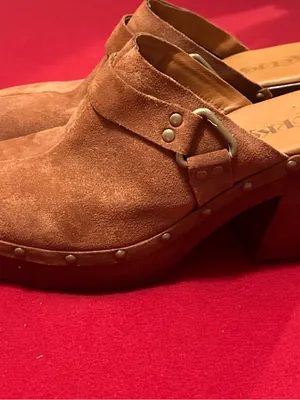 Mules by Korks Suede Tan Clog w/Buckle & Stud Trim thumbnail 8