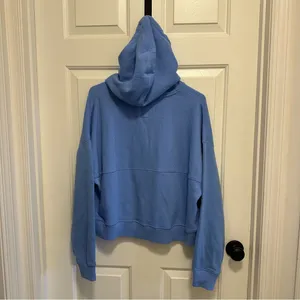 Aerie Pullover Sweater Women’s Blue Hooded Kangaroo Pocket Drawstring Size Med thumbnail 2