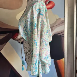 Bohemian bell sleeve paisley hippie cropped top medium thumbnail 3