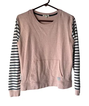 ORVIS Pink Striped Sleeve Sweatshirt Pima Cotton Small Crewneck Pullover‎ Preppy thumbnail 1