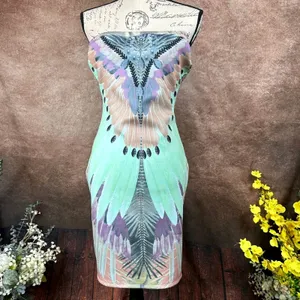 Peacock Inspired Multi Color Hale Bob Strapless Dress Green/Multi L thumbnail 6