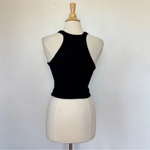 Suzette Solid Black Ribbed Halter Tank Top thumbnail 5