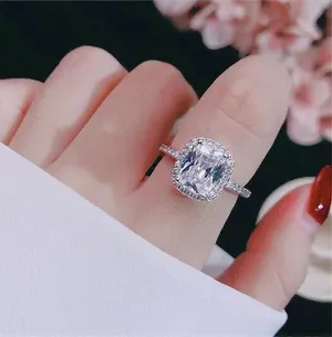 Cushion 3Ct Diamond square 925 logo silver ring engagement bridal 4 5 6 7 8 9 10 thumbnail 4