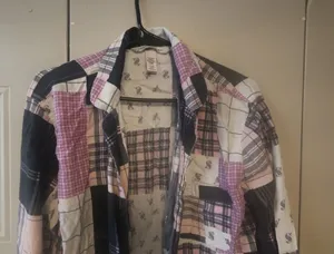 Victoria's Secret plaid flannel path quilt pajamas sleep shirt with pocket in light pink, dark pink and black size small. thumbnail 1