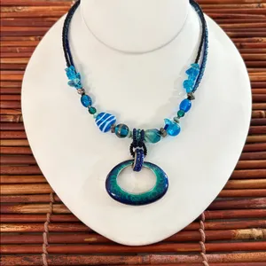 Chico's Vibrant Blue and Green Beaded Necklace 16”-20” thumbnail 1