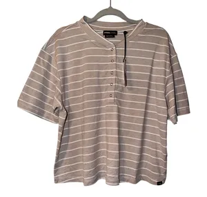 Prana Soul Searcher‎ Tan Striped Short Sleeve Henley, Medium thumbnail 1