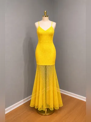 Yellow Mesh Maxi Dress thumbnail 3