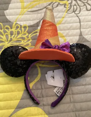 NWT Disney Parks Halloween Candy Corn Witches Hat Minnie Mouse Ears Headband thumbnail 1