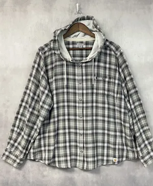 Carhartt Campton Womens Flannel Hooded Shirt XXL Plaid Snap Front Cabin Outdoor thumbnail 1