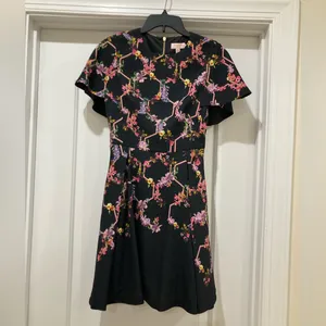 Ted Baker Black Dress with Pink Floral Design Uk 1 (US 4) thumbnail 3