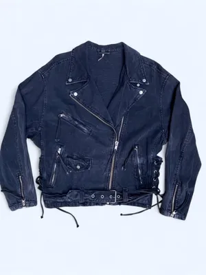 Free People Denim Oversized Rebel Motorcycle Jacket streetwear punk grunge M thumbnail 4