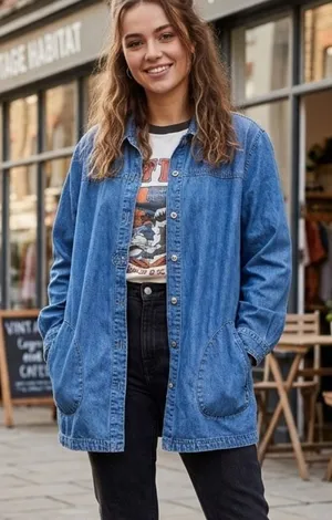 Joan Rivers size XL button front denim jacket. thumbnail 1