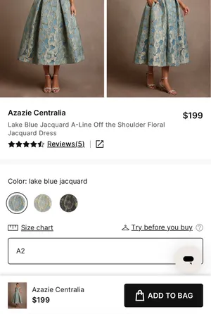 Azazie Blue and Gold Floral Puff Sleeve Dress WITH POCKETS thumbnail 5