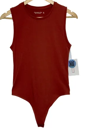 Abercrombie & Fitch Soft AF Red Sleeveless Crew Neck Bodysuit Top Womens Size M thumbnail 1