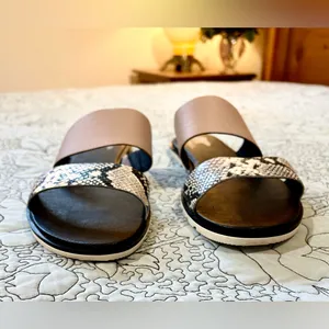 SOREL Ella II Slide Sandals Mauve Vapor Snake Print Leather Dual Strap Sz 11💛 thumbnail 3