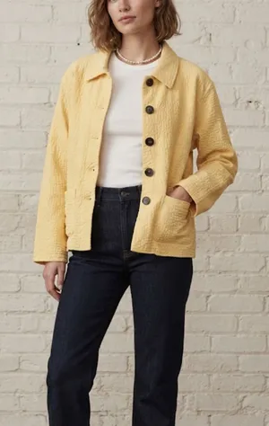 El Huarache Cottons Yellow Textured Button Front 100% Cotton Jacket Size L thumbnail 1
