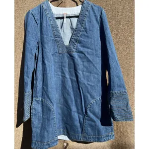 Free People Dreaming Of Denim Hendrix Tunic Oversized Women’s Sz S Denim Blue thumbnail 2