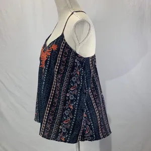 Hollister Criss Cross Navy Blue Embroidered Cami Tank Size Large thumbnail 4