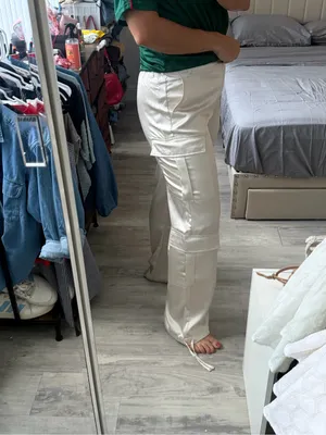 stradivarius Cream Satin Trousers thumbnail 6