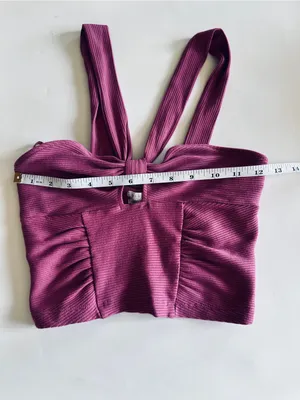 Urban Outfitters Ribbed Knot-Front Crop Top in Berry Size Medium thumbnail 8