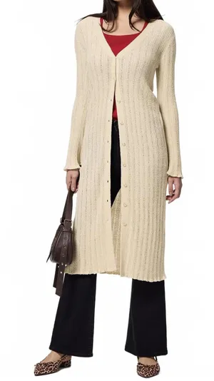 Uniqlo GU Loop Boucle Yarn Semi-Sheer Long Cardigan Beige thumbnail 1