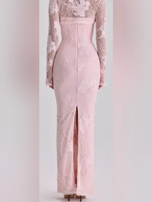 NEW HOUSE OF CB Lucienne Pink Lace Corset Strapless Gown sz XS thumbnail 3